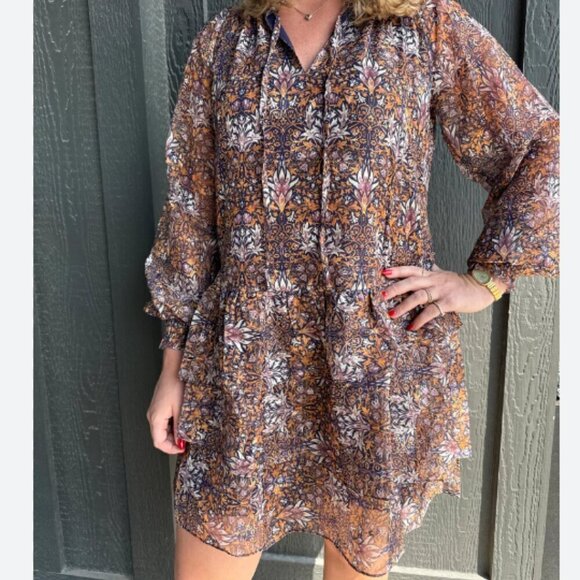 Anthropologie Current Air Ruffle Metallic Patterned Mini Dress - Picture 5 of 12